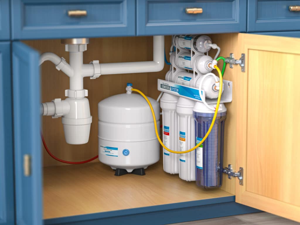 Reverse osmosis system underneath a sink in a home